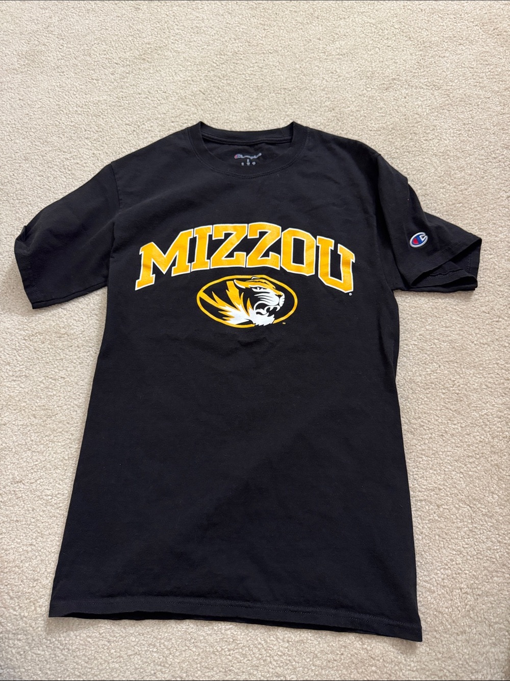 Champion Black Short-Sleeve Mizzou Graphic Tee with Yellow Logo
